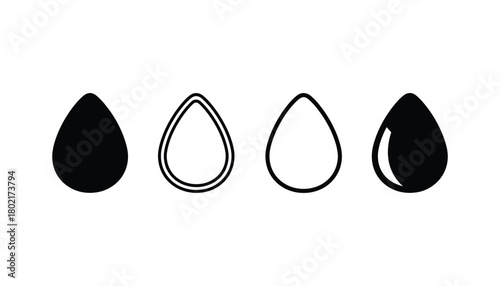Four teardrop shapes in black and white with different line styles