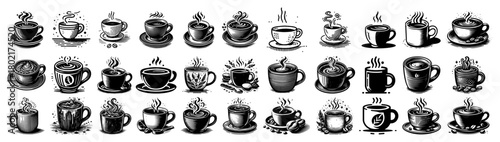 Coffee Cup Icons Set Hand Drawn Espresso Latte Tea Mugs Vector Collection