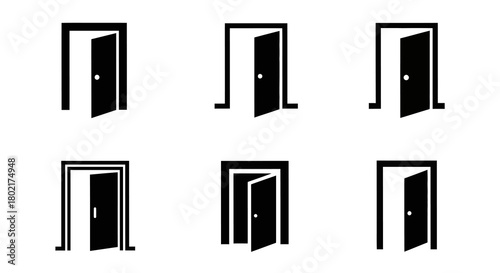 Minimalist open door silhouettes set showcasing various designs