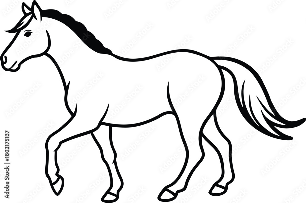 Obraz premium Adobe Illustrator Artwork Trotting forward: Horse with beautiful with long mane and tail flutters in the wind, isolated vector design 