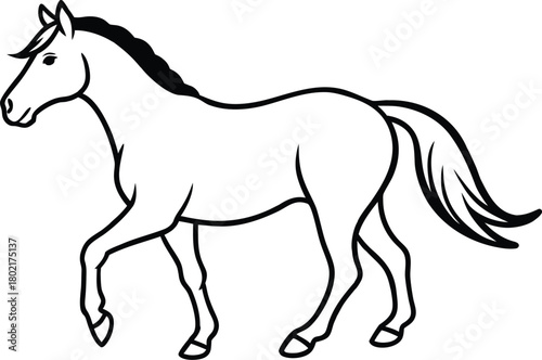 Adobe Illustrator Artwork  Trotting forward: Horse with beautiful with long mane and tail flutters in the wind, isolated vector design
