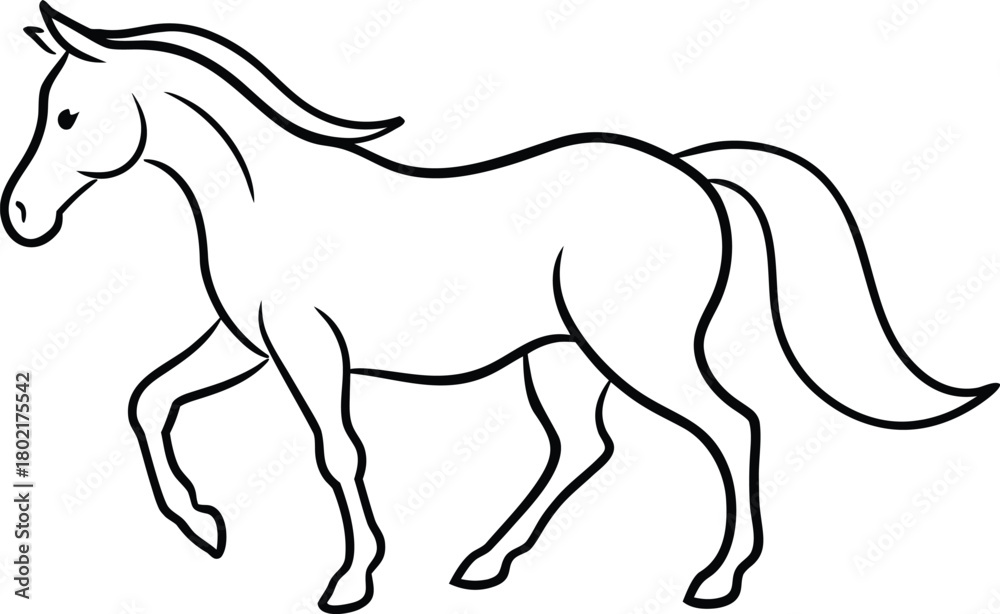 Obraz premium Adobe Illustrator Artwork Trotting forward: Horse with beautiful with long mane and tail flutters in the wind, isolated vector design 
