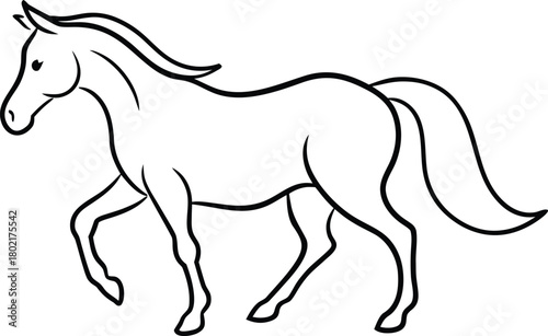 Adobe Illustrator Artwork  Trotting forward: Horse with beautiful with long mane and tail flutters in the wind, isolated vector design
