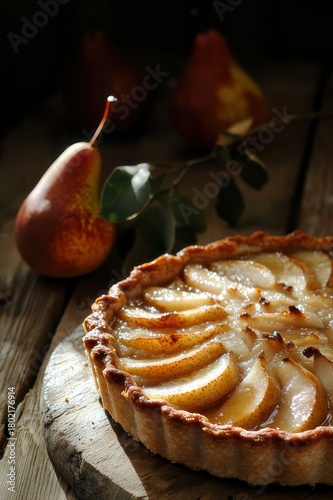 A pie with a lattice crust and sliced apples on top