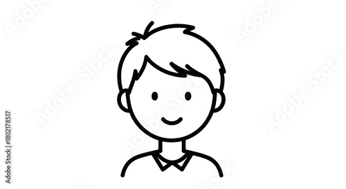 Simple outline of a smiling young person with short hair in minimalistic style