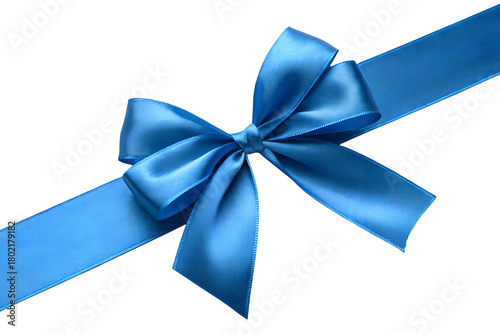 Blue Satin Ribbon Bow on White Background