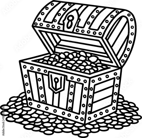 Open treasure chest filled with gold coins wealth, riches, fortune, hidden prize, reward discovery concept