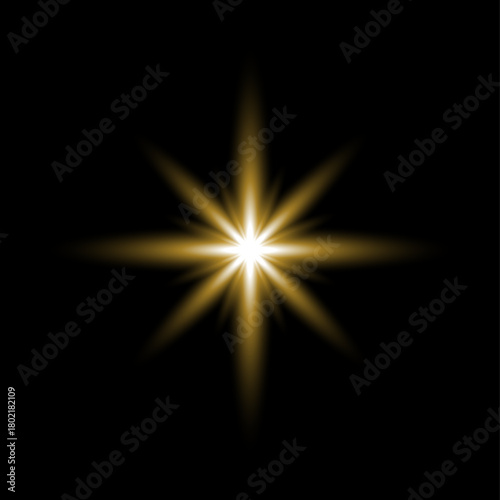 Bright golden starburst light optical effect