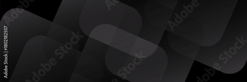 Modern black white abstract background. Minimal. Gradient. Dark grey banner with geometric shapes, lines, stripes, triangles. Design. Futuristic. Cut paper or metal effect. Origami, mosaic, geometry.