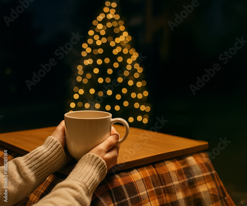 Relaxing Holiday Moment with Hot Drink and Cozy Atmosphere