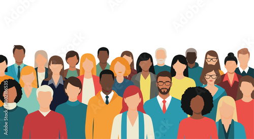 A diverse group of people stands closely together, representing community, inclusion, and a variety of backgrounds and ethnicities.