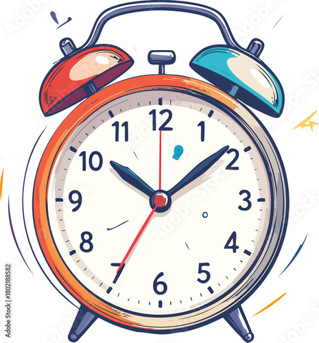 Alarm Clock Ringing with Energetic Motion Lines, Depicting Wake-Up, Time, and Dynamic Morning Energy