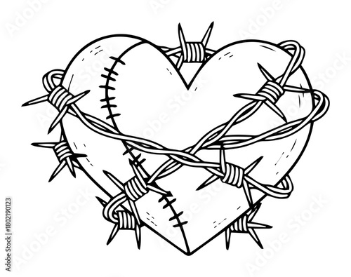 heart wrapped in barbed wire vector drawing