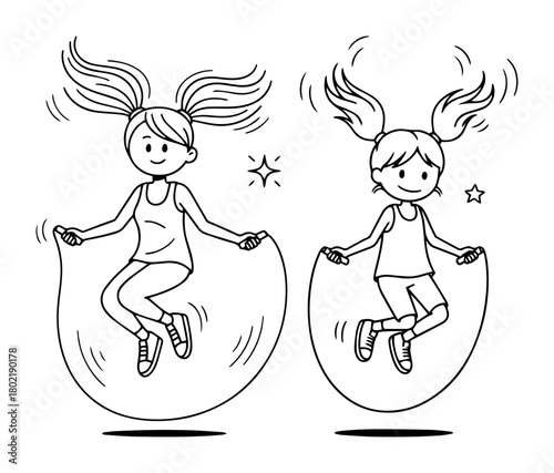 spot the difference game with two girls jumping rope vector