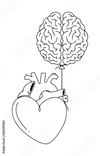 heart holding brain as a balloon conceptual illustration