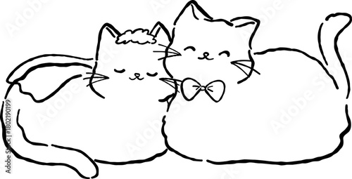 Hand Drawn Wedding Cat Couple