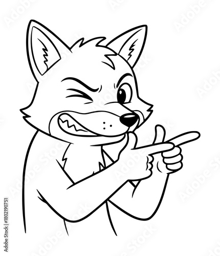 cool winking fox making finger guns cartoon character