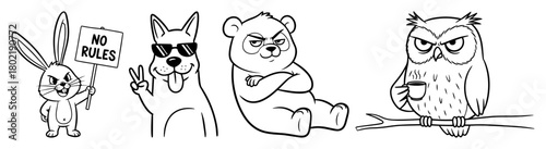 funny animals with attitude cartoon characters set vector
