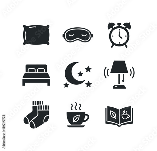 Set of sleep and relaxation icons for night routine