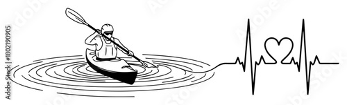 kayaking heartbeat concept ecg line with heart vector illustration
