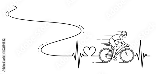 cycling heartbeat concept with ecg line and heart vector