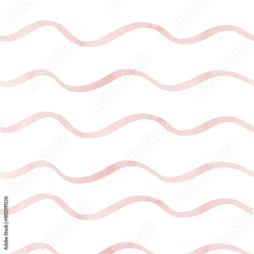 Watercolor seamless pattern of pink waves. Abstract repeating hand-drawn pattern for printing on fabric, wrapping paper and other backgrounds. Simple lines in a delicate pink color.