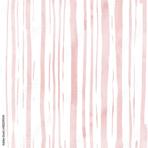Watercolor seamless pattern of pink vertical stripes. Abstract repeating hand-drawn pattern for printing on fabric, wrapping paper and other backgrounds. Simple lines in a delicate pink color.
