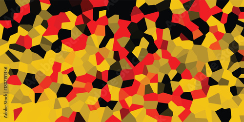 Dynamic abstract mosaic of red, yellow, and black irregular polygons creating a vibrant, energetic, and textured background pattern