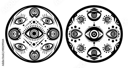 mystic all seeing eye mandala spiritual symbol set