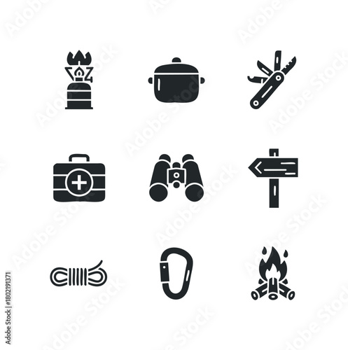Collection of Outdoor Adventure and Survival Icons
