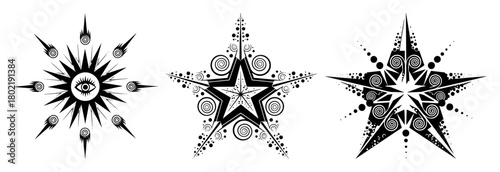 esoteric stars and sun with all seeing eye vector set