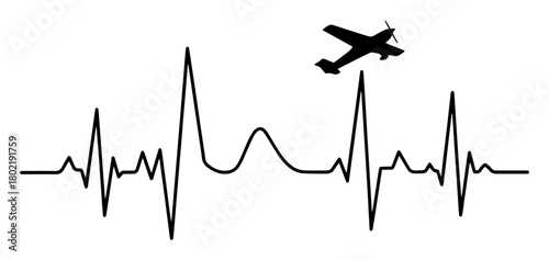 airplane flight heartbeat ecg line vector illustration