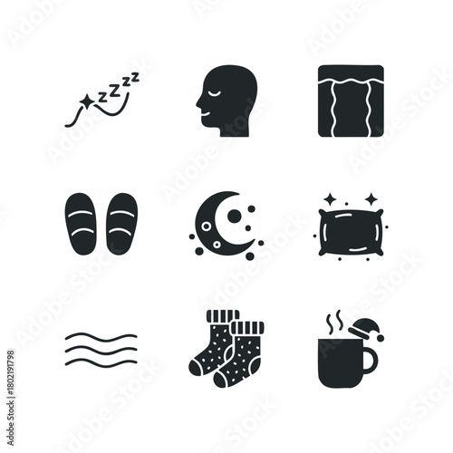 Sleep time and comfort icons collection