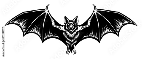 flying bat with spread wings vintage tattoo style