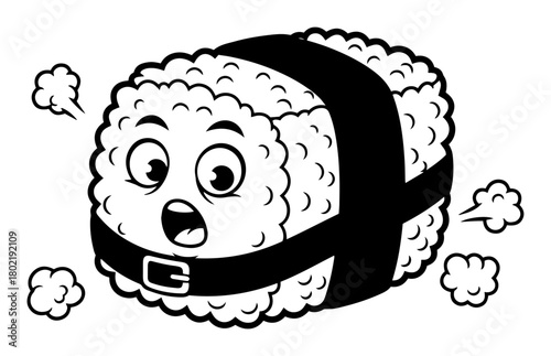 surprised cartoon sushi character running vector illustration