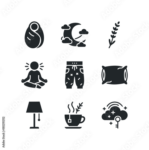 Relaxation, sleep, and self-care icons for well-being