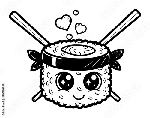 cute kawaii sushi roll maki character with chopsticks vector