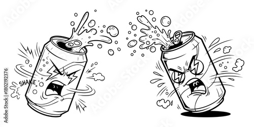 angry cartoon soda cans fighting vector illustration