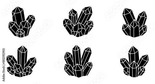 crystal cluster silhouette set vector illustration
