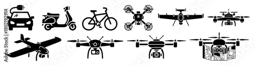 transport and delivery drone icon set vector illustration