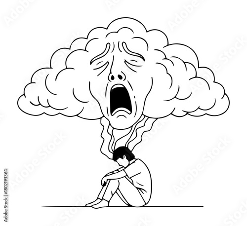 mental health concept with man under screaming cloud vector