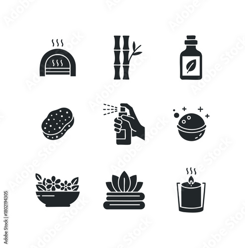 Spa and Wellness Icons Set with Bath Items