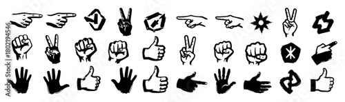 grunge hand gesture icons set vector