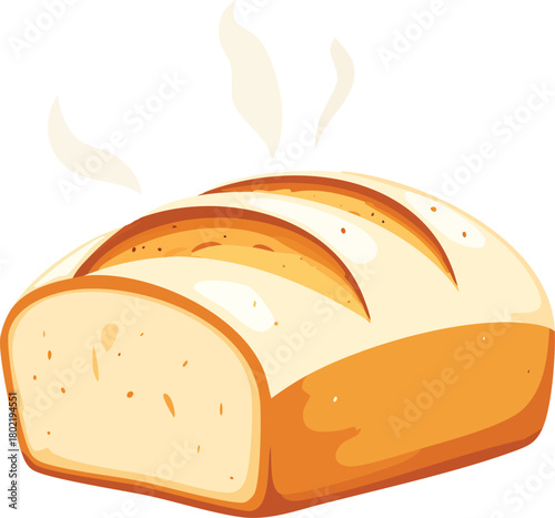 Freshly Baked Bread Loaf with Rising Steam Lines for Warm Bakery, Culinary, and Aromatic Food Concept
