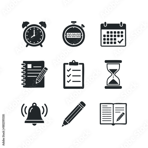 Collection of Icons for Time Management and Organization Tasks