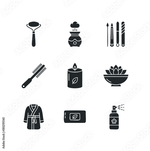 Wellness spa items collection silhouette