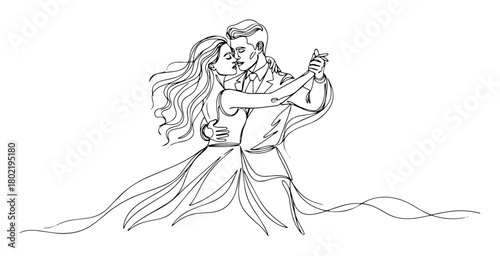 elegant dancing couple continuous one line drawing romance