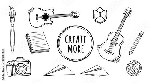 creative hobby and art supplies doodle set vector