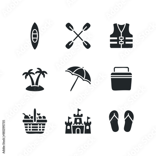 Outdoor recreation and beach vacation icons