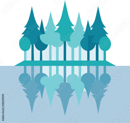 Dream forest reflection pattern with mirrored trees